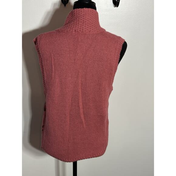 VINTAGE Eddie Bauer Women Small SweaterVest Wool Pink Floral Shawl Collar Button - Picture 2 of 7